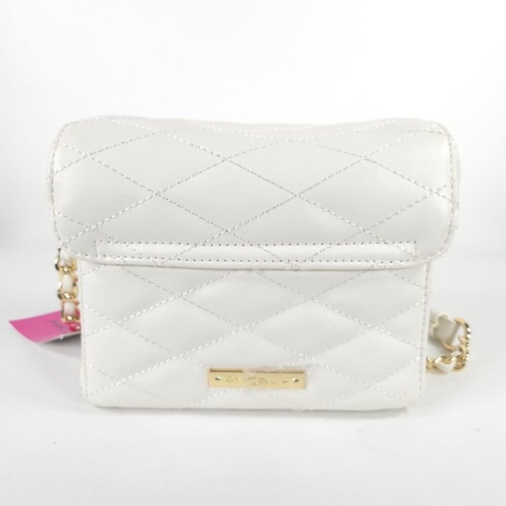 NWT BETSEY JOHNSON XOVIOLA WHITE Skull Faux Leather Quilted Geometric Crossbody - Picture 8 of 16